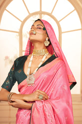 Shop Elegant Rose Pink Cotton Silk Bandhani Print Saree